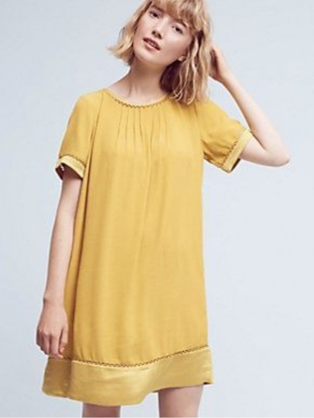 Maeve NWOT Mustard Yellow Short-Sleeve Swing Shift Dress with Pockets Small
